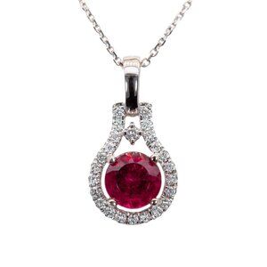 Rubellite Tourmaline Pendant in 14K Solid Gold with Natural Diamonds